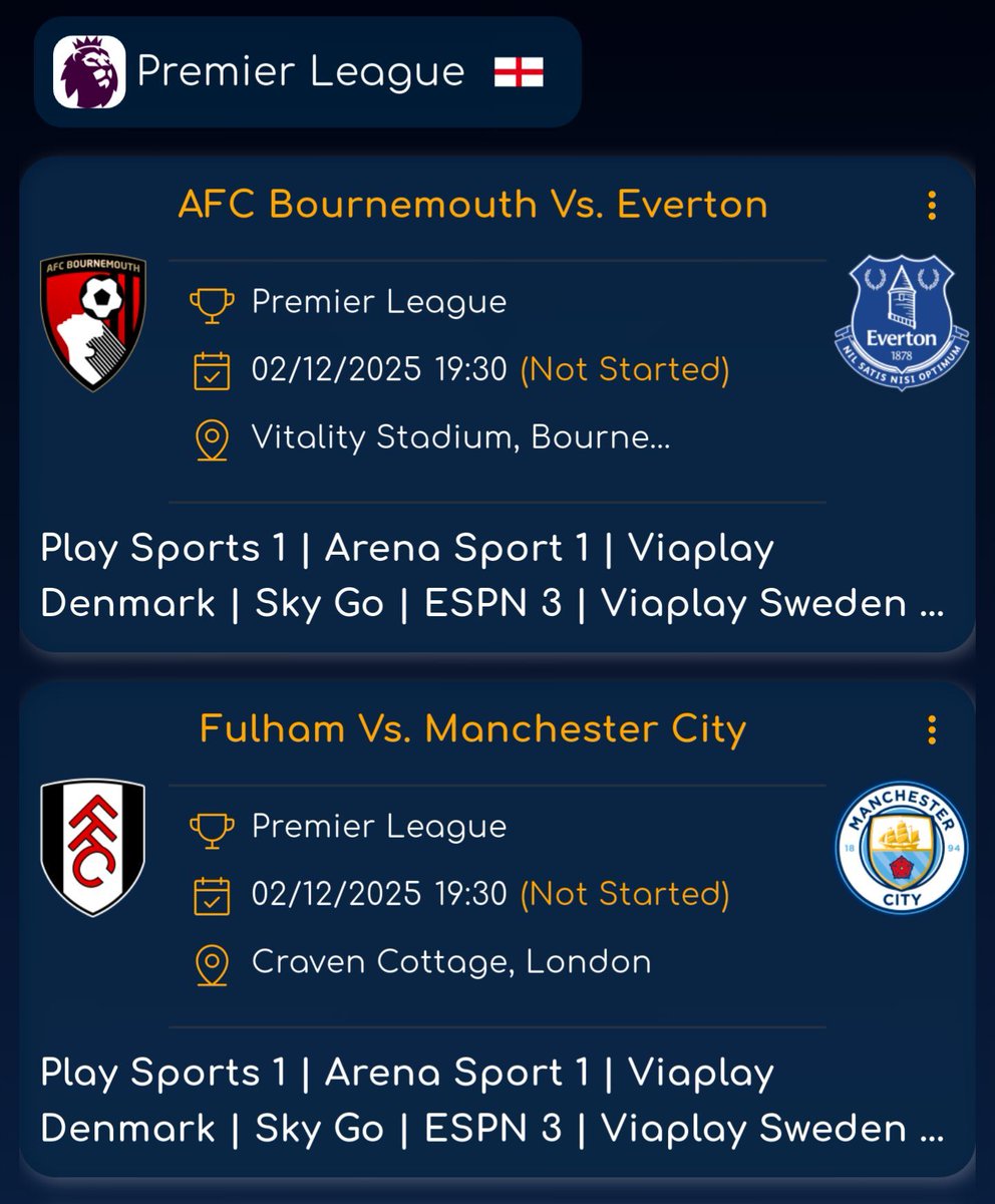 Todays Key Fixtures ⚽️🔥

#PremierLeague:
🏴󠁧󠁢󠁥󠁮󠁧󠁿 AFC Bournemouth Vs. #Everton
🏴󠁧󠁢󠁥󠁮󠁧󠁿 Fulham Vs. #ManCity
🏴󠁧󠁢󠁥󠁮󠁧󠁿 Newcastle Vs. #Spurs

#LaLiga:
🇪🇸 #Barcelona Vs. Atlético Madrid

#Championship:
🏴󠁧󠁢󠁥󠁮󠁧󠁿 #BlackburnRovers Vs. Ipswich Town

#LeagueOne:
🏴󠁧󠁢󠁥󠁮󠁧󠁿 Wigan Athletic Vs. #BurtonAlbion