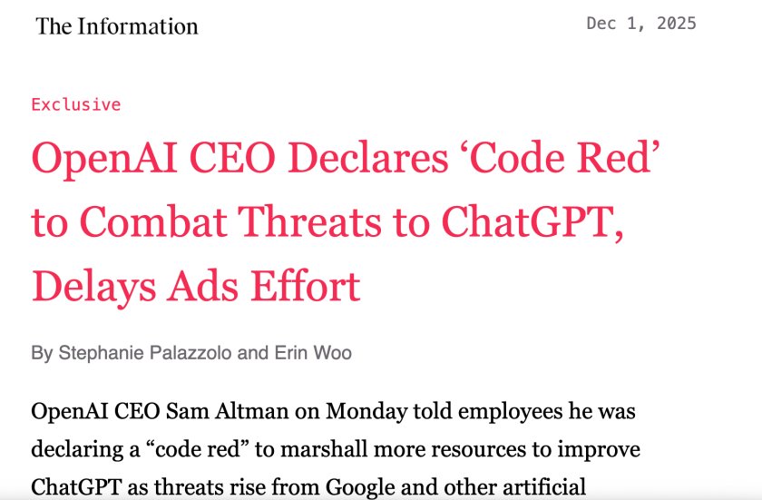 🚨 INVESTING : OpenAI lancia l'allerta "codice rosso": Google si avvicina rapidamente!