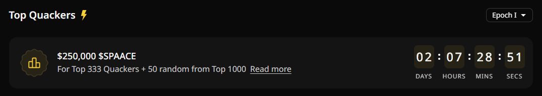 cryptodegengr's tweet image. gSpaace

Only to 2 days left for the Epoch | of @spaace_io protocol on @wallchain 

Don’t forget that you can also participate on the active campaigns on @Bantr_fun &amp;amp; @cookiedotfun basically a 3 in 1 airdrop 

Start collecting your daily XP on Spaace now trading your NTFs and…
