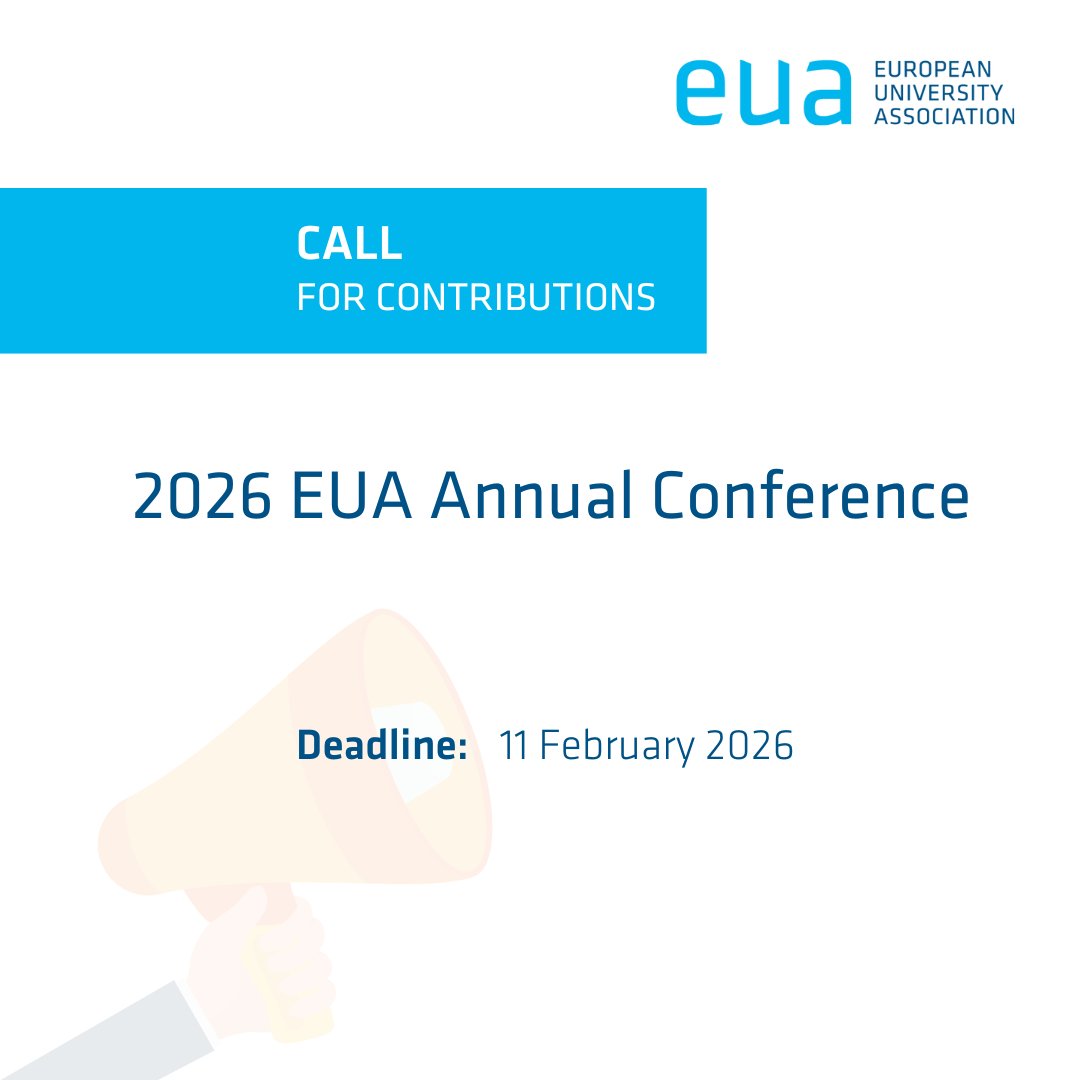 💻🗣️ EUA is inviting proposals for 3 breakout sessions for its 2026 Annual Conference #EUA2026AC
-Cooperating across sectors to serve society
-How tech is transforming university cooperation
-Why cooperation matters in R&amp;I
📍 hosted by <a href="/YeditepeUni/">YeditepeÜniversitesi</a>
🔗 bit.ly/4pfs1De