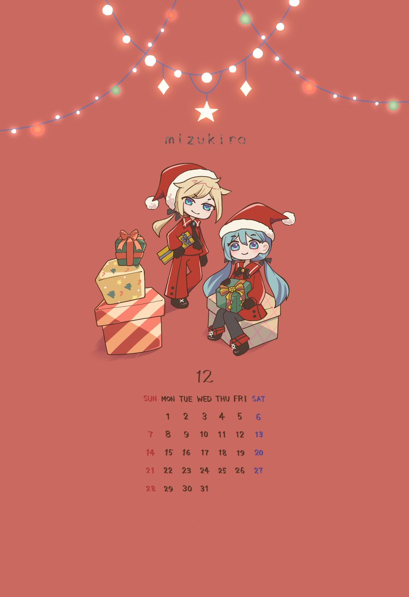 🎄12月の壁紙です🎄
クリスマスということで、「プレゼント準備中のサンタさん」をテーマにしました🎅🎁
背景の色を1つに決められなかったので、好きな方をぜひ使ってください！
#レンミク