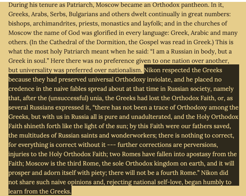 <a href="/RomeInTheEast/">ShadowsOfConstantinople</a> we re-live this situation these days (slandering against the Greeks) but instead of Nikon there's a Kiril trueorthodoxy.org/teachings/cat_… Church history is important!