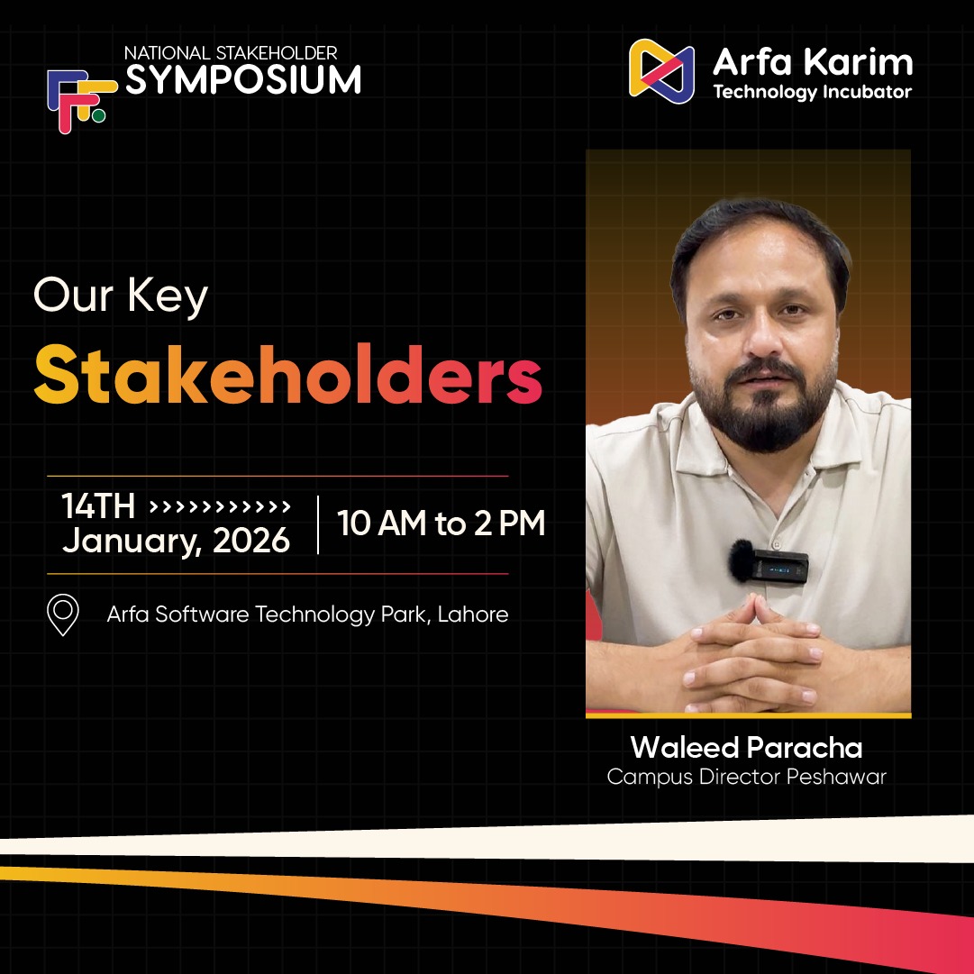 ArfaKarim_Tech's tweet image. Peshawar’s force in the Arfa Karim ecosystem, Waleed Paracha drives growth &amp;amp; opportunity for young innovators. 
Partner Now: forms.gle/Zs1LcLNkLd6skY…
Investor Registration 2026: forms.gle/fUx1BK2S2q7AUW…
#AKTI #ArfaKarim #NationalStakeholderSymposium #RevivingTheVision