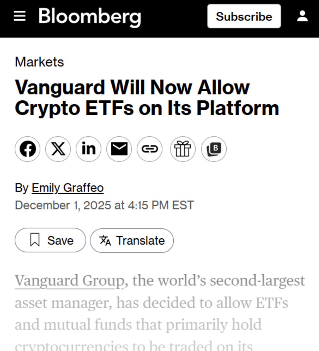 "لن ترى أبدًا صندوق بيتكوين من فانجارد."

واليوم بعد 7 سنوات، فانجارد تفتح منصتها لصناديق البيتكوين. 

- 
في الأسواق كوّن قناعاتك بنفسك لأن المواقف تتبدل. $BTC