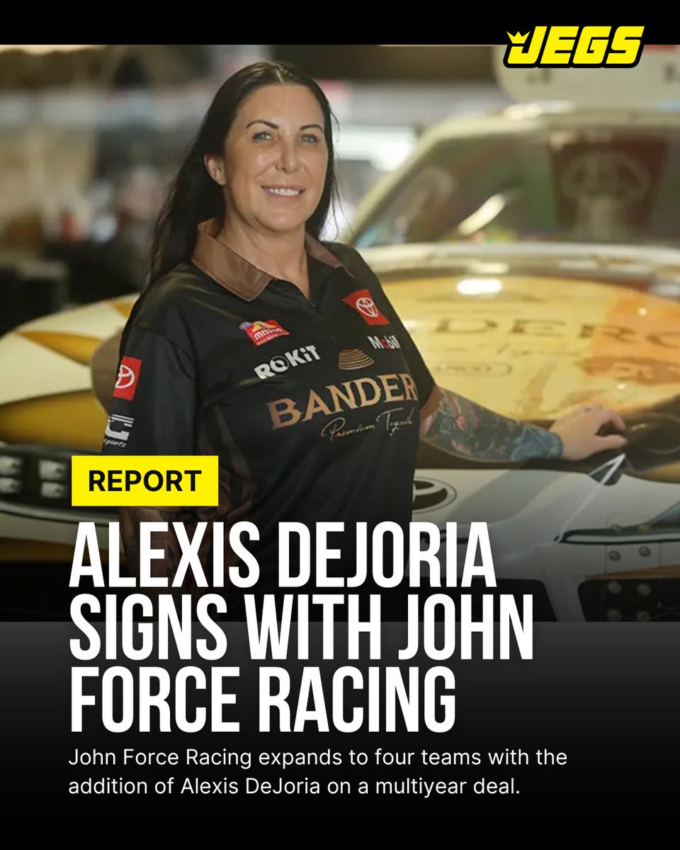 JEGSPerformance's tweet image. John Force Racing is gearing up for a huge 2026 season, expanding to four teams with the addition of Alexis DeJoria on a multiyear deal. 

DeJoria, the only woman currently competing in NHRA Funny Car, brings an impressive resume: first female in the class to run a three-second…