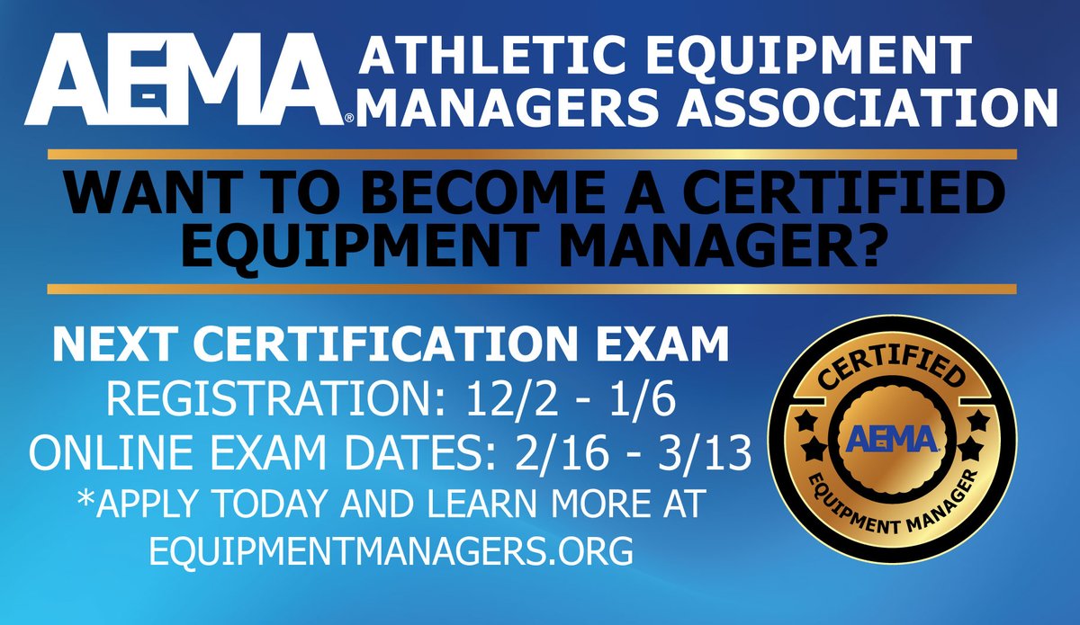 The AEMA Winter Online Certification Exam is now open for registration. 
Prove your expertise in key areas like safety, operations, procurement, and more.
Registration: 12/2 – 1/6
Online Exam: 2/16 – 3/13
Fee: $555
#CertificationMatters so apply today!
👇
equipmentmanagers.org/certification/…