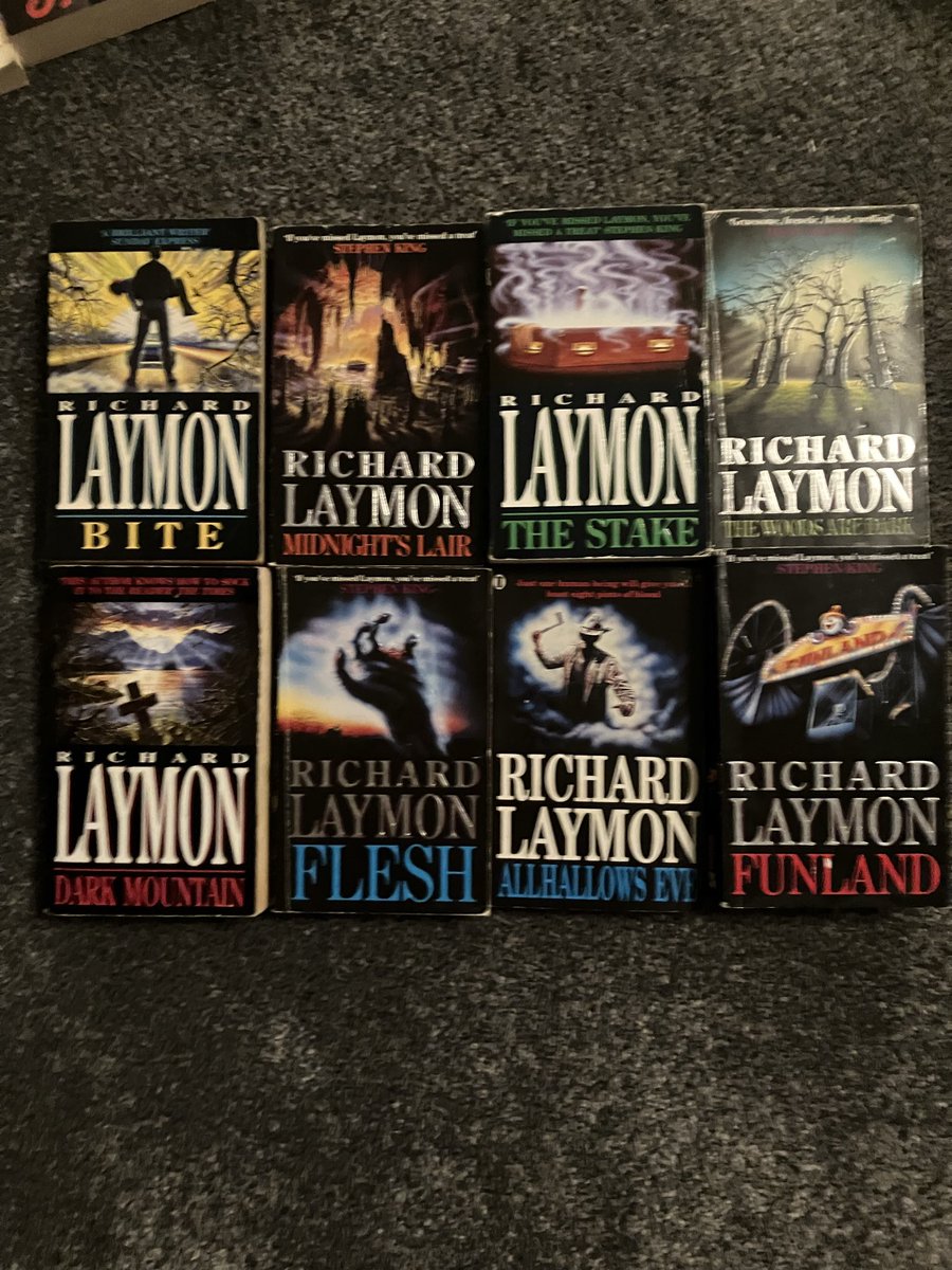 MattPayne1973's tweet photo. ….and the same with the Headline Feature editions of #richardlaymon - so far read this lot. Like #deankoontz Laymon has a formula, which can get a bit wearing in the weaker novels. Anyway - I’ll go for The Stake as the best so far… https://t.co/Hl9ioipk1s