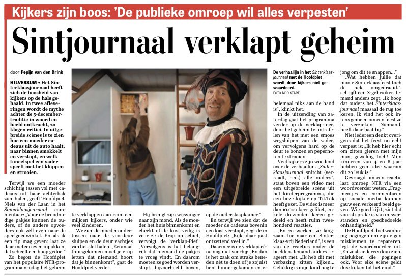 Het is niet aan de <a href="/NOS/">NOS</a> om via het #Sinterklaasjournaal te vertellen dat de sint niet bestaat maar aan de ouders! Saneer de #NOS