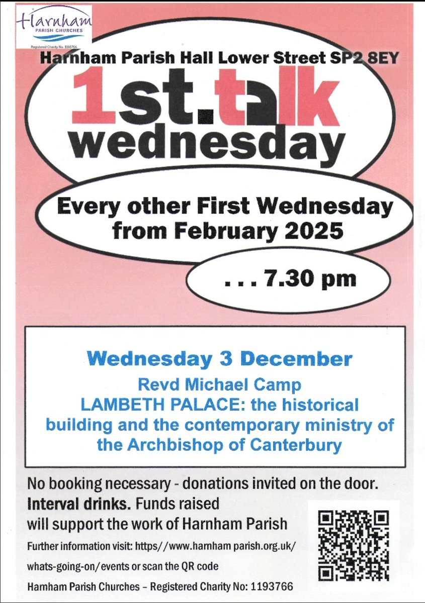 First Wednesday Talks return this week with a talk about Lambeth Palace on Wed evening at 7.30pm at the parish hall