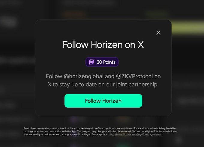 New task in the <a href="/idOS_network/">idOS</a>  app: Follow <a href="/horizenglobal/">Horizen</a> and <a href="/ZKVProtocol/">zk V e r i f y</a>