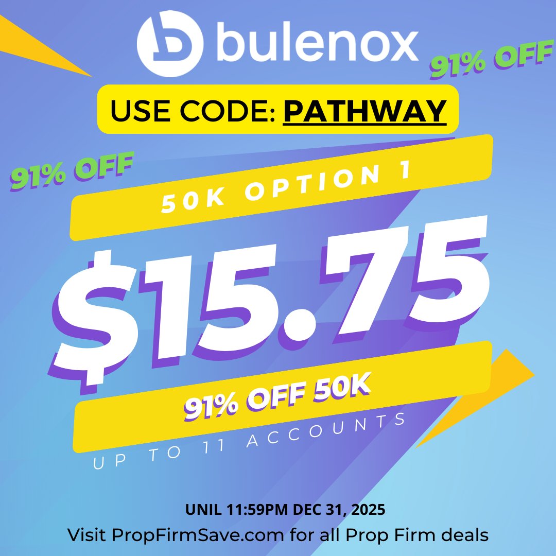 ProlongWealth's tweet image. Bulenox 91% off Option 1 50K $15.75 and master fee is $148
Sign up Link: bit.ly/bulenoxcoupon use code: XMAS91