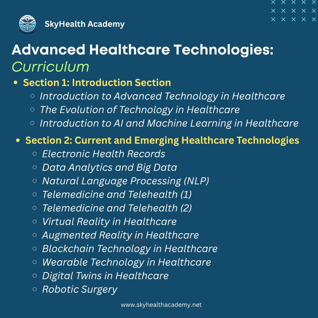 HealthSkyAcad's tweet image. Learn how AI is transforming medicine with this full certification program: “AI in Healthcare – Advanced Technology in Healthcare.”
More details and enrollment ➡️ shorturl.at/igZcA

#HealthcareTech #AdvancedTechnology #Healthcare #AIinHealthcare #MedicalAffairs…