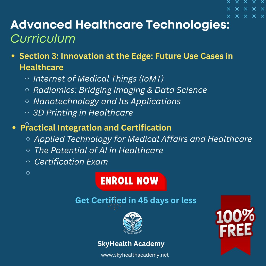 HealthSkyAcad's tweet image. Learn how AI is transforming medicine with this full certification program: “AI in Healthcare – Advanced Technology in Healthcare.”
More details and enrollment ➡️ shorturl.at/igZcA

#HealthcareTech #AdvancedTechnology #Healthcare #AIinHealthcare #MedicalAffairs…