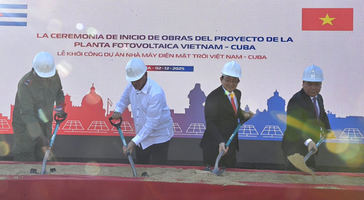 Participamos junto al Presidente <a href="/DiazCanelB/">Miguel Díaz-Canel Bermúdez</a> y al viceprimer ministro vietnamita, Ho Quoc Dung, en la inauguración de las obras del parque fotovoltaico Vista Alegre-Jaruco, fruto de la solidaridad del Partido, el Gobierno y el Pueblo de #Vietnam con #Cuba.

Esta nueva instalación