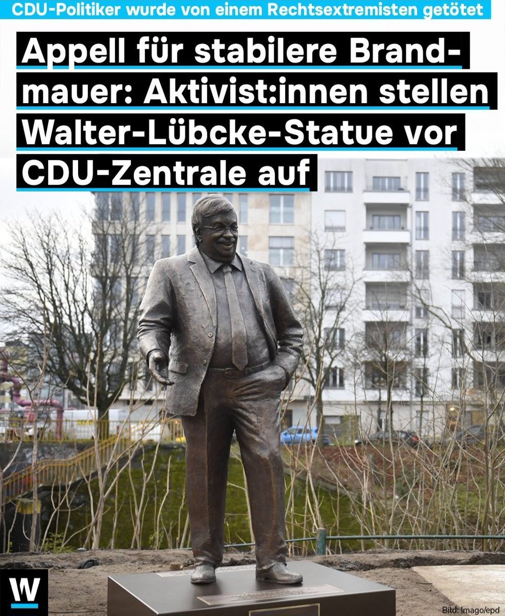 watch_union's tweet photo. Möges die Statue von Walter Lübcke der Stachel im Fleisch der #CDU sein, der sie täglich daran erinnert, auf welch falschem Weg sie sich befindet.

Danke @politicalbeauty 
/PM https://t.co/YaN1YAIv9Z