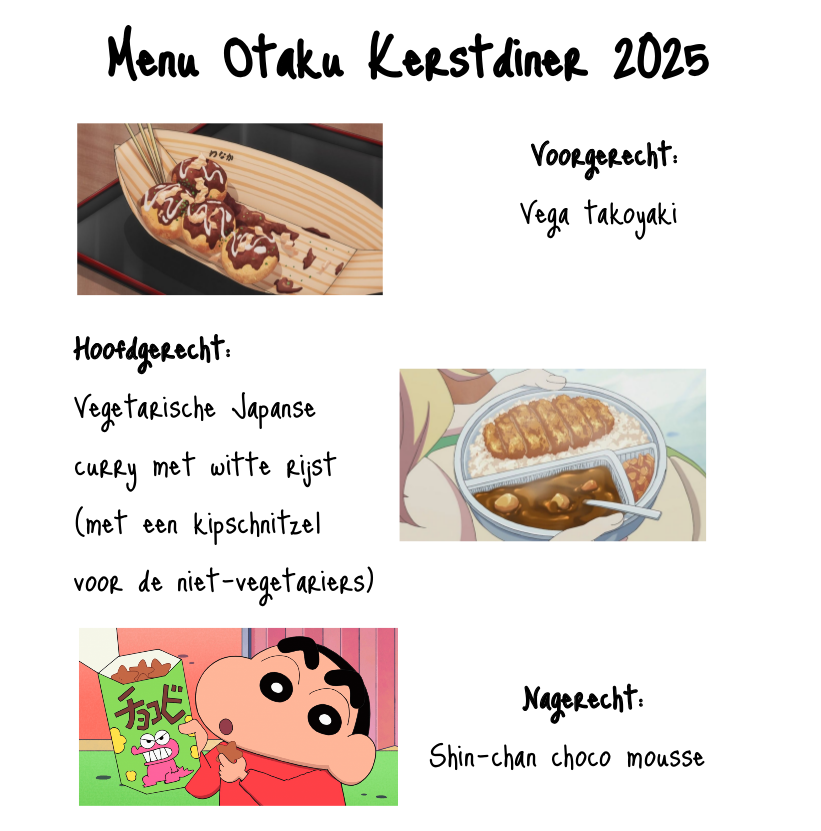 BaggerAnime's tweet photo. Menu en programma Otaku kerstdiner 2025 - https://t.co/QrLTneWSU1 https://t.co/YAUtwcNyKX