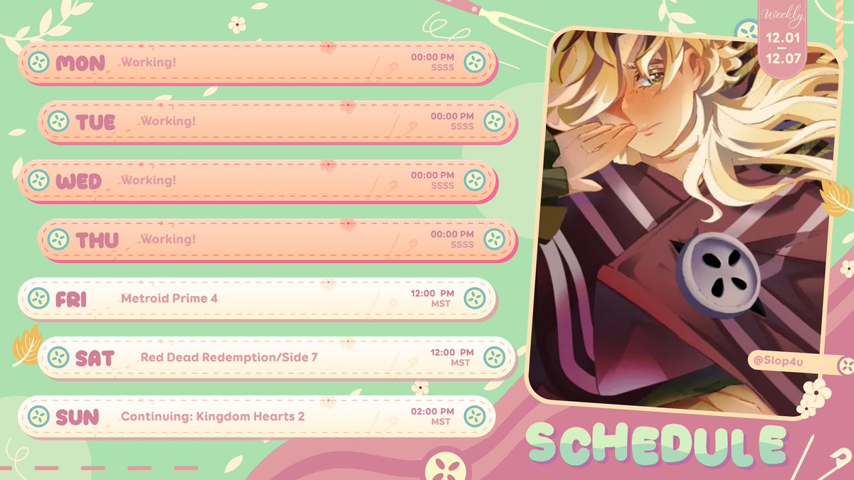 florittv's tweet image. 🌼 Schedule!

Good afternoon, everyone! I return with yet another schedule this week! I am nothing if not consistent :)

Please consider joining us this weekend! I&apos;m so close to hitting 600 followers on Twitch and hopefully we&apos;ll hit that goal soon!

Thank you all, again!