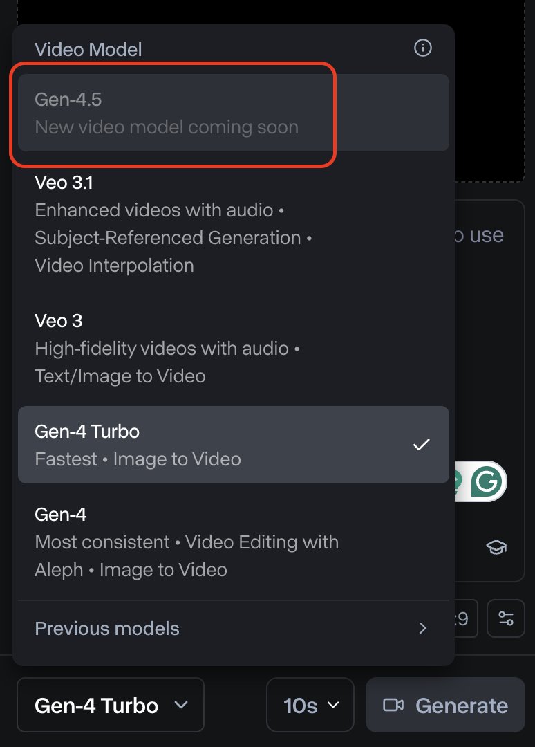 Gen‑4.5 menu screenshot