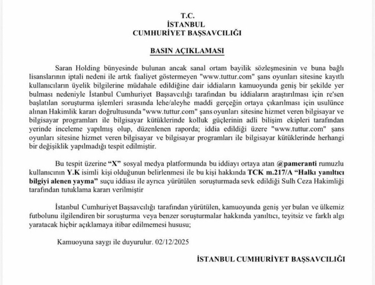 🚨Fenerbahçe başkanına ve camiasına yalan görsellerle saldıran Galatasaray holiganı sahte hacker PARO TUTUKLANDI.