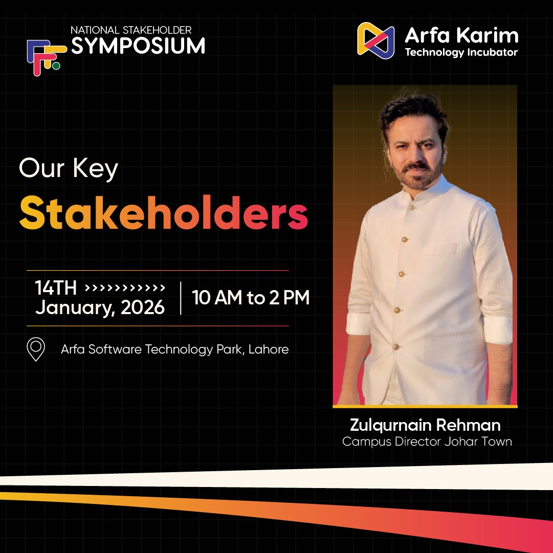 ArfaKarim_Tech's tweet image. Zulqurnain Rehman drives progress &amp;amp; innovation as Campus Director Johar Town. 
Partner Now: forms.gle/Zs1LcLNkLd6skY…
Investor Registration 2026: forms.gle/fUx1BK2S2q7AUW…
#AKTI #ArfaKarim #CampusDirectors #NationalStakeholderSymposium #RevivingTheVision