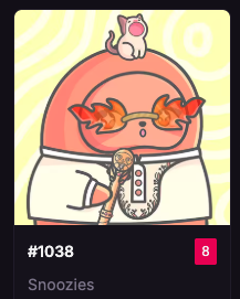 EyeNoahGuy8's tweet image. Oh shit, just realized that @snooziesNFT are tradable now!

This might be one of my highest ranking mints ever, too!

Shoutout @ripchillpill 💊