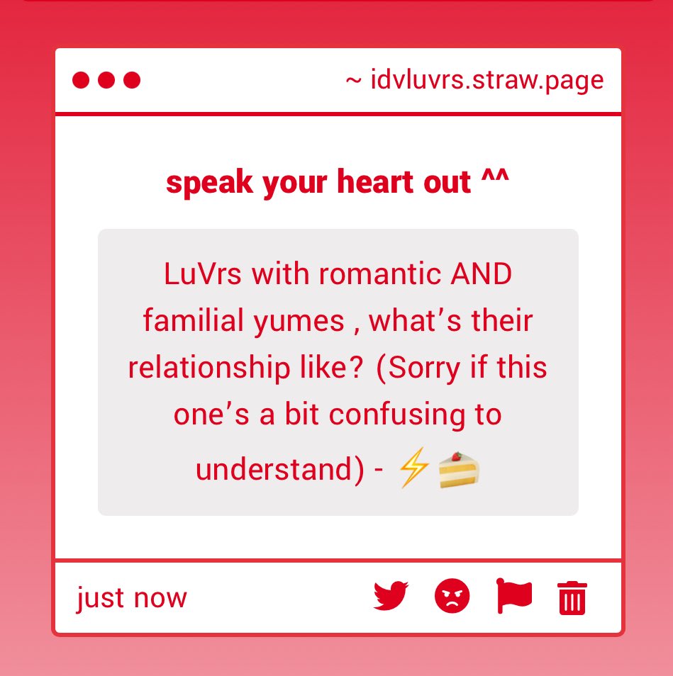 identity_luVrs's tweet image. 𓏲ּ𝄢  YUME QUESTION via luVr  𓏲ּ𝄢

luVrs with romantic AND familial yumes, what’s their relationship like? 

(ex. if you’re a romantic norton yume and a familial robbie yume, what would norton and robbie’s relationship be like?)

⟢ link: idvluvrs.straw.page ⟢