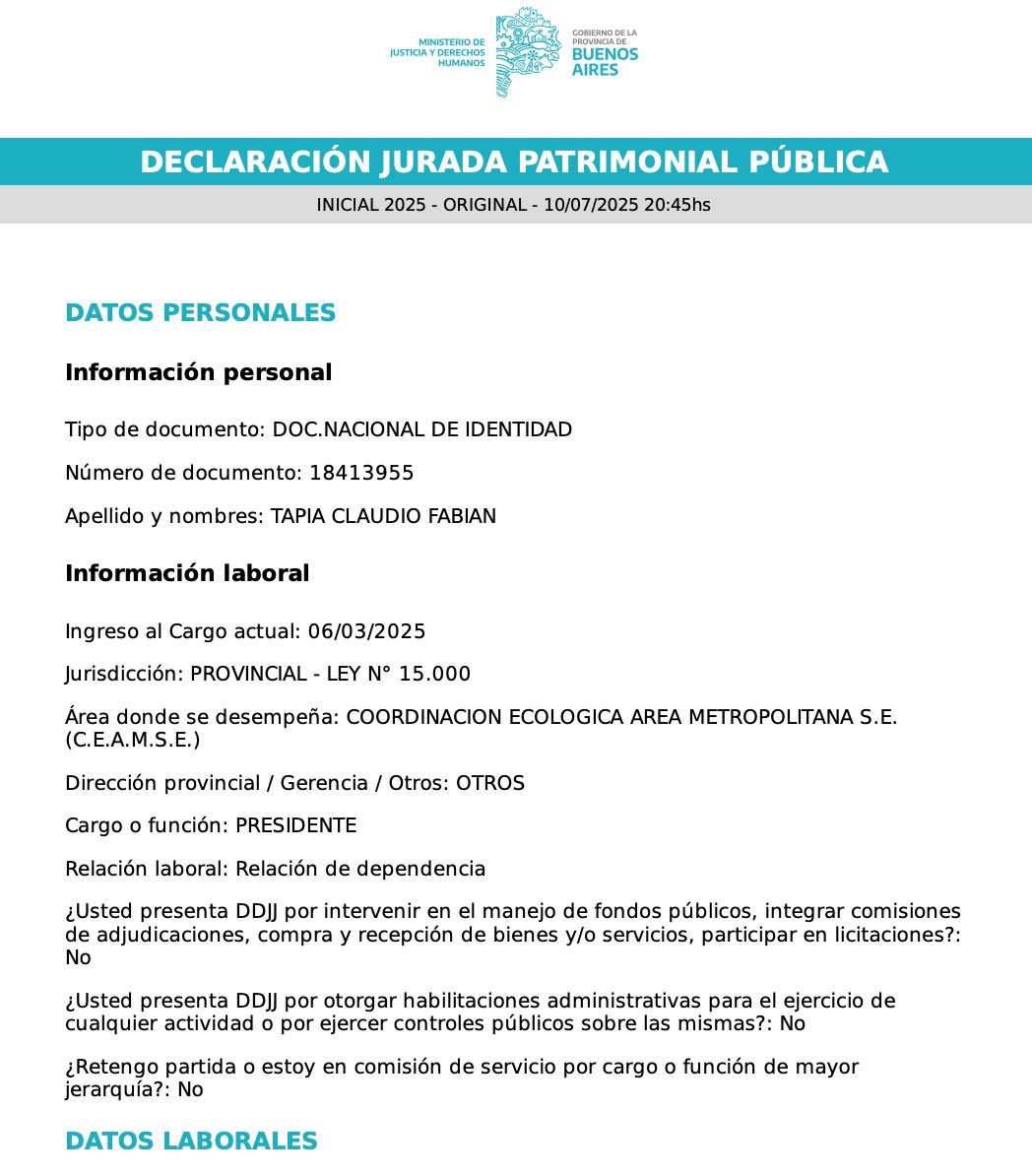 clarincom's tweet image. EL PATRIMONIO DE CHIQUI TAPIA: PROPIEDADES A VALORES IRRISORIOS Y VIÁTICOS MILLONARIOS

Claudio “Chiqui” Tapia declaró seis propiedades en Provincia de Buenos Aires, CABA y San Juan. Además indicó sueldos del Ceamse y Conmebol, donde percibe 100 millones y 718 millones anuales, y…