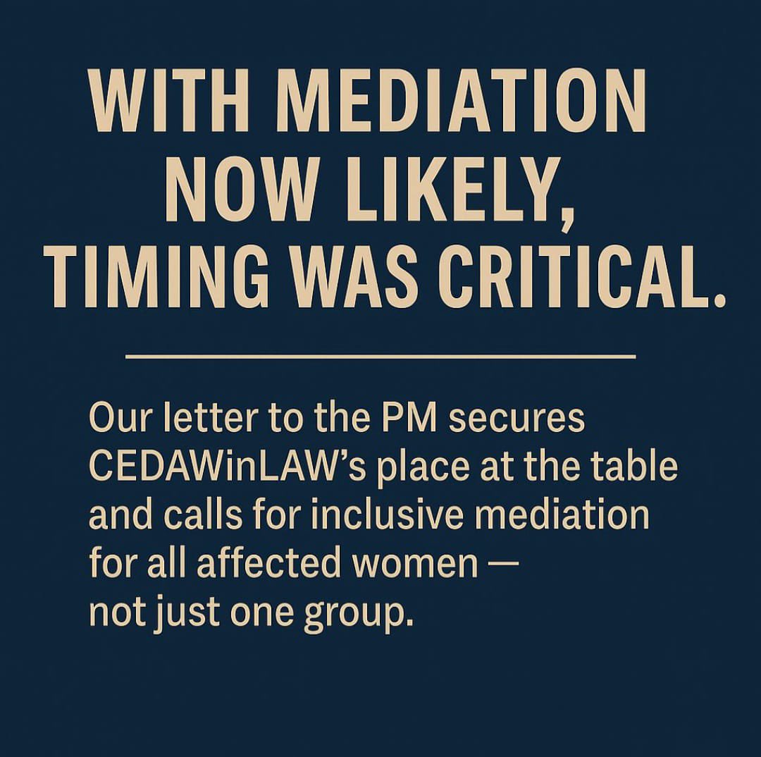 With #Mediation now likely, timing was critical.
Our letter to the Prime Minister secures #CEDAWinLAW’s place at the table and calls for inclusive #Mediation for all affected women — not just one group.
#CEDAWinLAW #50sWomen #AccessToJustice