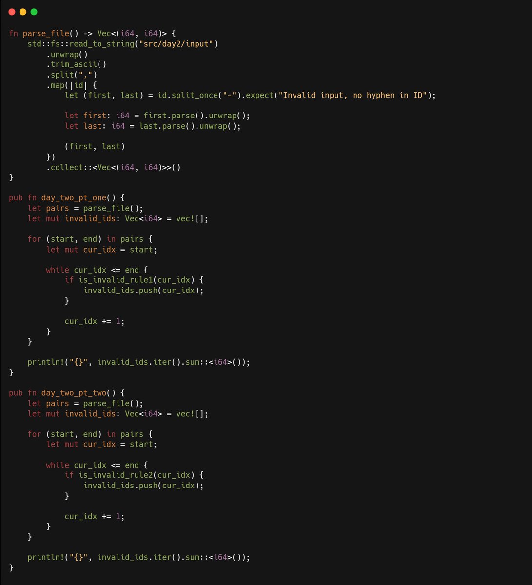 mynamebedan's tweet image. advent of code day 2 solution with god awful time complexity
