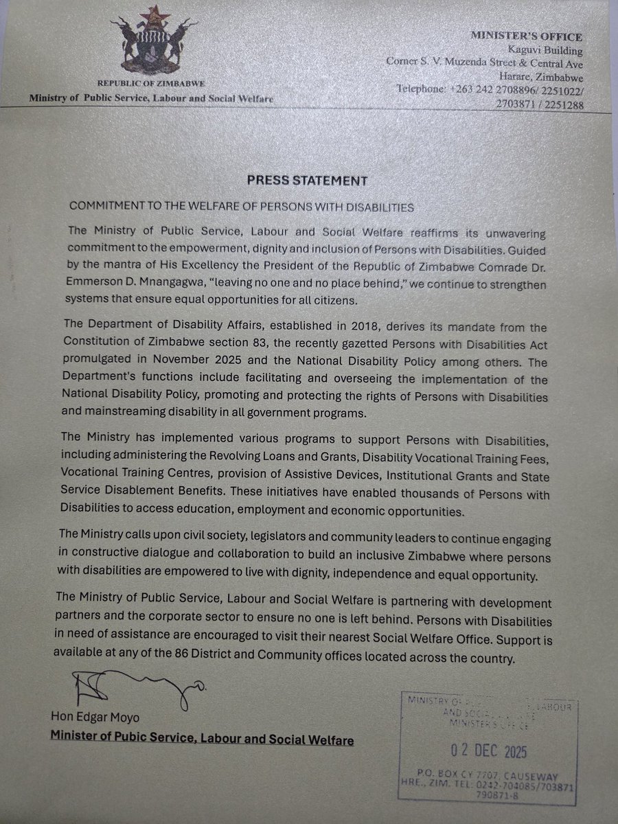 Ministry of Public Service Labour & Social Welfare tweet media