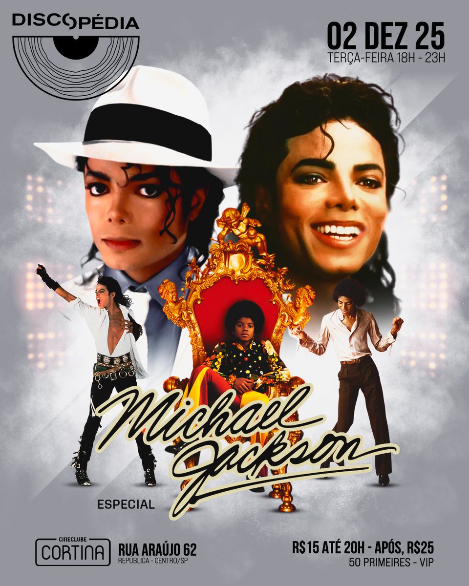 _Discopedia's tweet image. A sensacional de São Paulo, orgulhosamente apresenta, o especial dedicado aos discos de vinil do rei "Michael Jackson"!

Hoje, dia 02/12/2025, a partir das 18h no Cineclube Cortina.

DJs DanDan, Marco &amp;amp; Nyack nos toca-discos.
Abertura, DJ Lino.