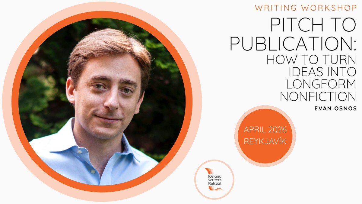 IcelandWriters's tweet photo. Join @eosnos at the 2026 Iceland Writers Retreat for “Pitch to Publication,” a workshop on turning raw ideas into focused, compelling longform nonfiction.
What makes a story vs. a topic? What catches an editor’s eye? Bring your pitch ideas.
Register now: https://t.co/fO1e4PBeR2 https://t.co/KRsqGuDuJt