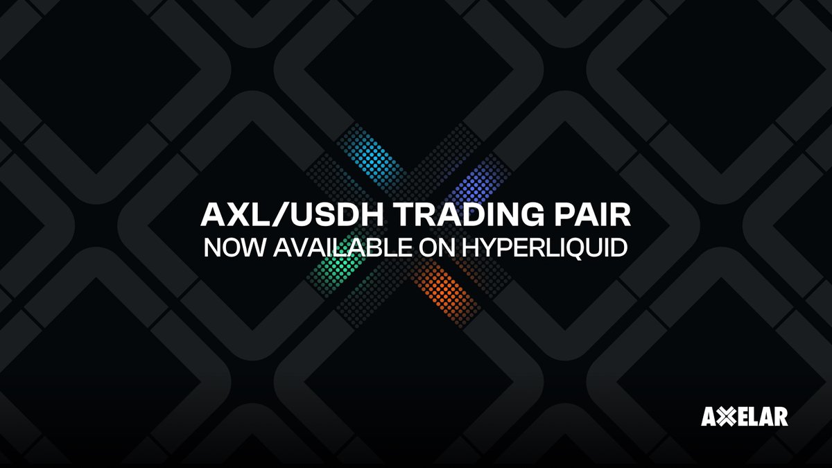 We're bringing $AXL to the hottest onchain trading venue 🔥

The AXL/USDH trading pair is now available on <a href="/HyperliquidX/">Hyperliquid</a> spot market.

Start trading today: app.hyperliquid.xyz/trade/AXL/USDH