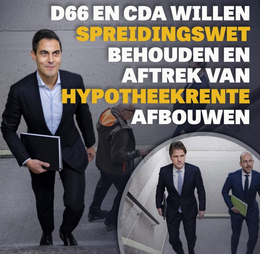 Hypotheekrente wordt afgebouwd. Spreidingswet blijft. Stikstofnorm ook. Bezuinigingen in de zorg. Geen tien nieuwe steden. 

Zijn er al mensen die inmiddels spijt hebben van hun stem op #D66 of #CDA?