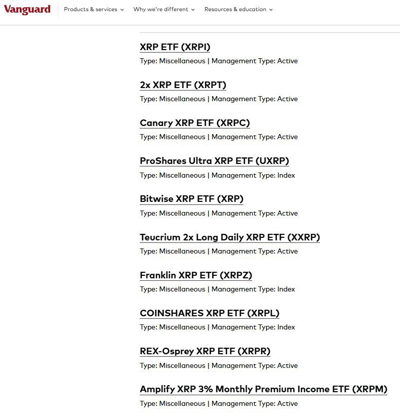 🚨BREAKING: Vanguard has now included the entire #XRP ETF lineup! 

💥BLACKROCK NEXT💥