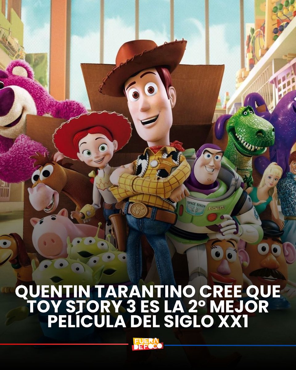 GabyMeza8's tweet photo. LA 2º MEJOR DE TODAS 🤠 Quentin Tarantino terminó de publicar su lista de las mejores películas del Siglo XXI y para sorpresa de muchos TOY STORY 3 es la segunda mejor según el director. 

En el pasado el cineasta opinó que la cinta era la perfecta conclusión de la saga y criticó a Pixar por lanzar una cuarta entrega.