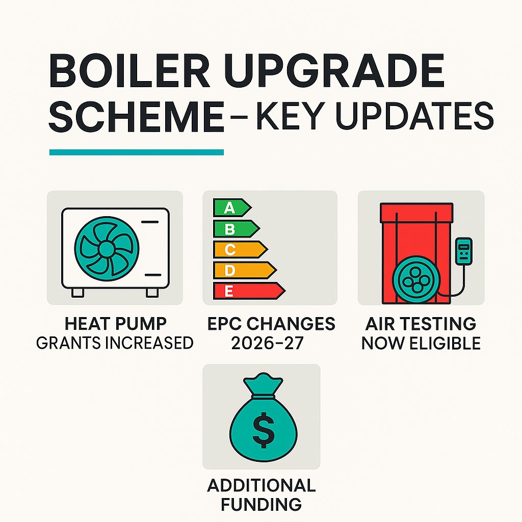 cornwallplanltd's tweet image. 🔥 Heat pumps just got more affordable 🔥

New Boiler Upgrade Scheme changes include £2,500 grants, more eligible systems &amp;amp; simpler pricing. EPC rules also set to relax in 2026/27.

📞 01736 448500
Support: SAP | EPC | Air Testing | Part L

#CornwallPlanningGroup #Heatpump #EPC