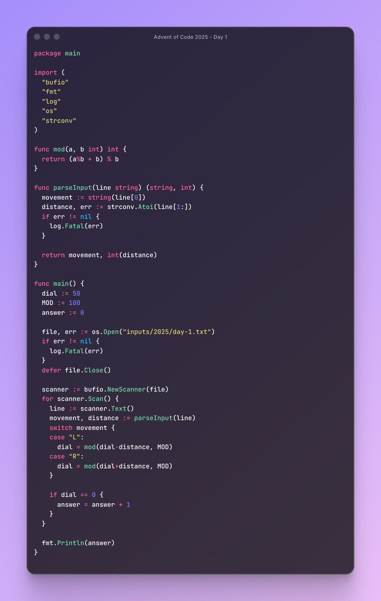 _jvillegasd's tweet image. Starting #AdventOfCode Day 1 to keep learning Go