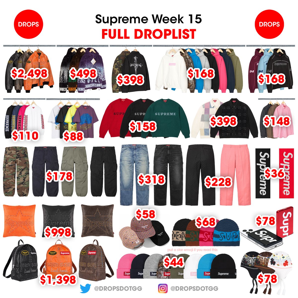 Supreme Week 15 - Full Droplist &amp; Retail Prices 📋

This week features the Supreme Box Logo hoodies, New Era beanies, Vanson Leather x b. b. Simon items, AOI Cross M52 Jacket, Mophie Powerstation and more lookbook items 🔥

Tell me what you’re planning to get this Thursday 👇