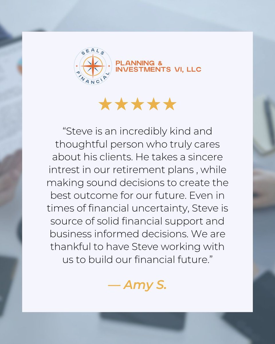 SealsFinancial's tweet image. There’s no better feeling than hearing from clients who’ve found confidence and clarity in their financial journey. 💬

Learn more about our approach at sealsfinancialplanning.com

#clientreview #financialplanning #retirementready #financialadvisor #sealsfinancial #trustedadvisor