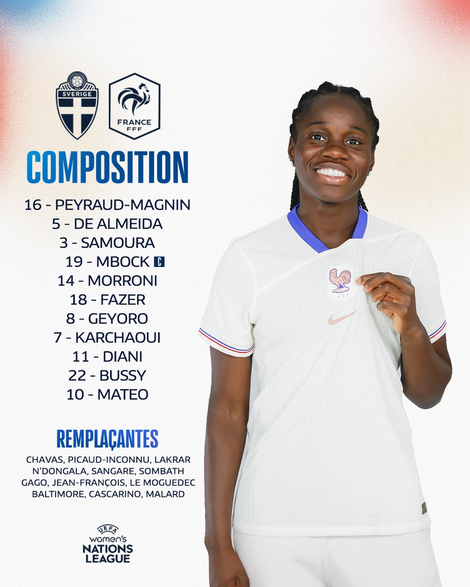 equipedefranceF's tweet image. 🔥 Notre 1️⃣1️⃣ pour aller chercher la troisième place de Ligue des Nations 🥉

🇸🇪🇫🇷 Coup d&apos;envoi à 19h sur France 4 📺 

#SUEFRA