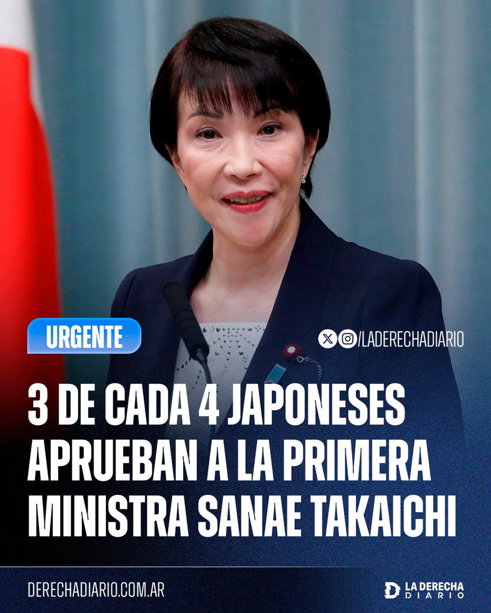 laderechadiario's tweet image. 🚨🇯🇵 | La aprobación del Gobierno de la primera ministra derechista Sanae Takaichi aumentó tras la disputa diplomática con China y alcanzó un récord del 75%.