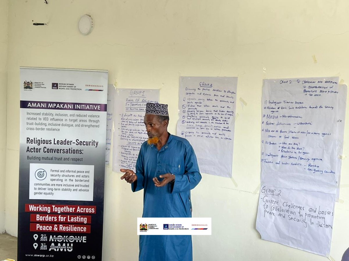 Mwarpkenya's tweet photo. ✨ Sailing Towards Peace and Unity! 🚤

@Mwarpkenya , through the #AmaniMpakaniProject, supported by @DerisWanaag and funded by the @UKinKenya , convened a Religious Leaders–Security Actors dialogue on 2nd December 2025 in Mokowe.

The engagement brought together #Christian and #Muslim religious leaders and #security officials for an open and collaborative discussion on strengthening community–security relations and preventing #violent extremism, steering the region toward calmer, safer waters.

Participants discussed the #Religious_Organisations_Bill, 2024, raising concerns about its strict provisions and emphasizing the need for more #inclusive consultations with #faith actors.

Key challenges highlighted included low #trust, limited #resources, inadequate #security presence, #political interference, #drug abuse, #fear of testifying, and farmer–herder #tensions. Proposed solutions ranged from improved #information-sharing and revitalised community #policing to stronger confidentiality measures, joint #Youth activities, and more #peace messaging within religious spaces.

The dialogue also helped dispel misconceptions linking violence to religion, affirming that no faith endorses harm.

Key commitments:
Reactivating community policing structures
Strengthening youth–security sporting initiatives
Integrating peace messages into religious teachings
Deepening interfaith collaboration
Jointly reviewing the Religious Organisations Bill

The session closed with renewed #trust and a collective commitment to continue working together, just like a well-guided dhow, to advance #peace, #unity, and #resilience across the region.

#AmaniMpakani #MWARPImpact #CommunitySecurity #InterfaithDialogue #peacebuilding