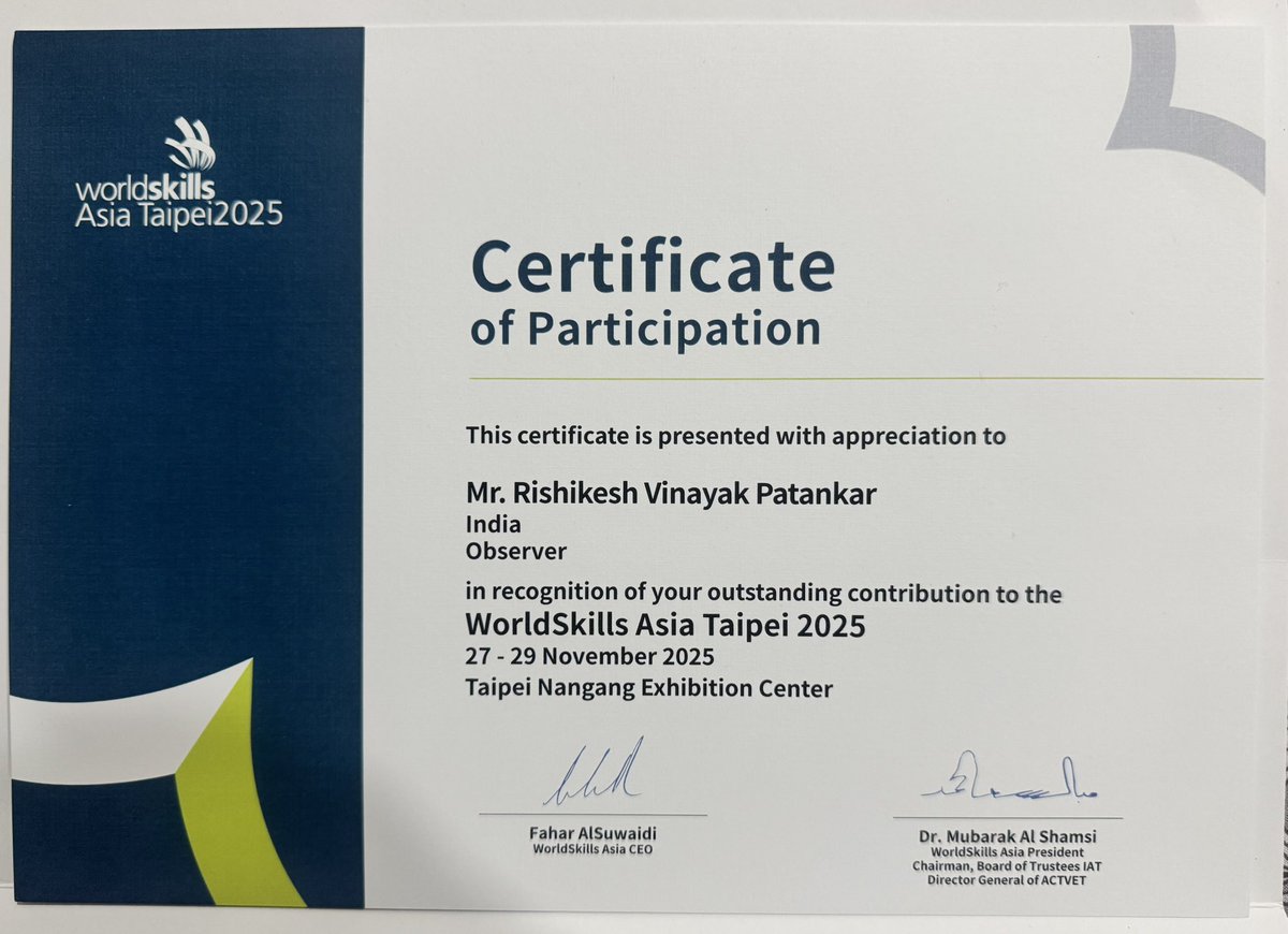 PatankarRishi's tweet image. World Sills Asia Taipei, Taiwan 🇹🇼 

#skills #skilldevelopment #skilling
