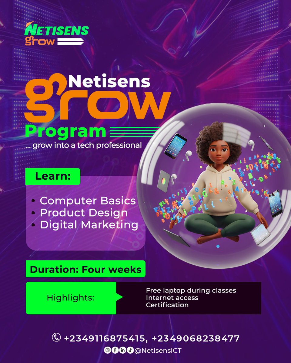 Level up your tech game without breaking the bank!

Don’t just learn, GROW. Send a DM today to get started or Call/WhatsApp:Message Netisens PR on WhatsApp. wa.me/2349116875415

#NetisensGrow #TechschoolinUyo #Netisensict #GrowwithNetisens #TechhubinUyo #Netisens #5ive