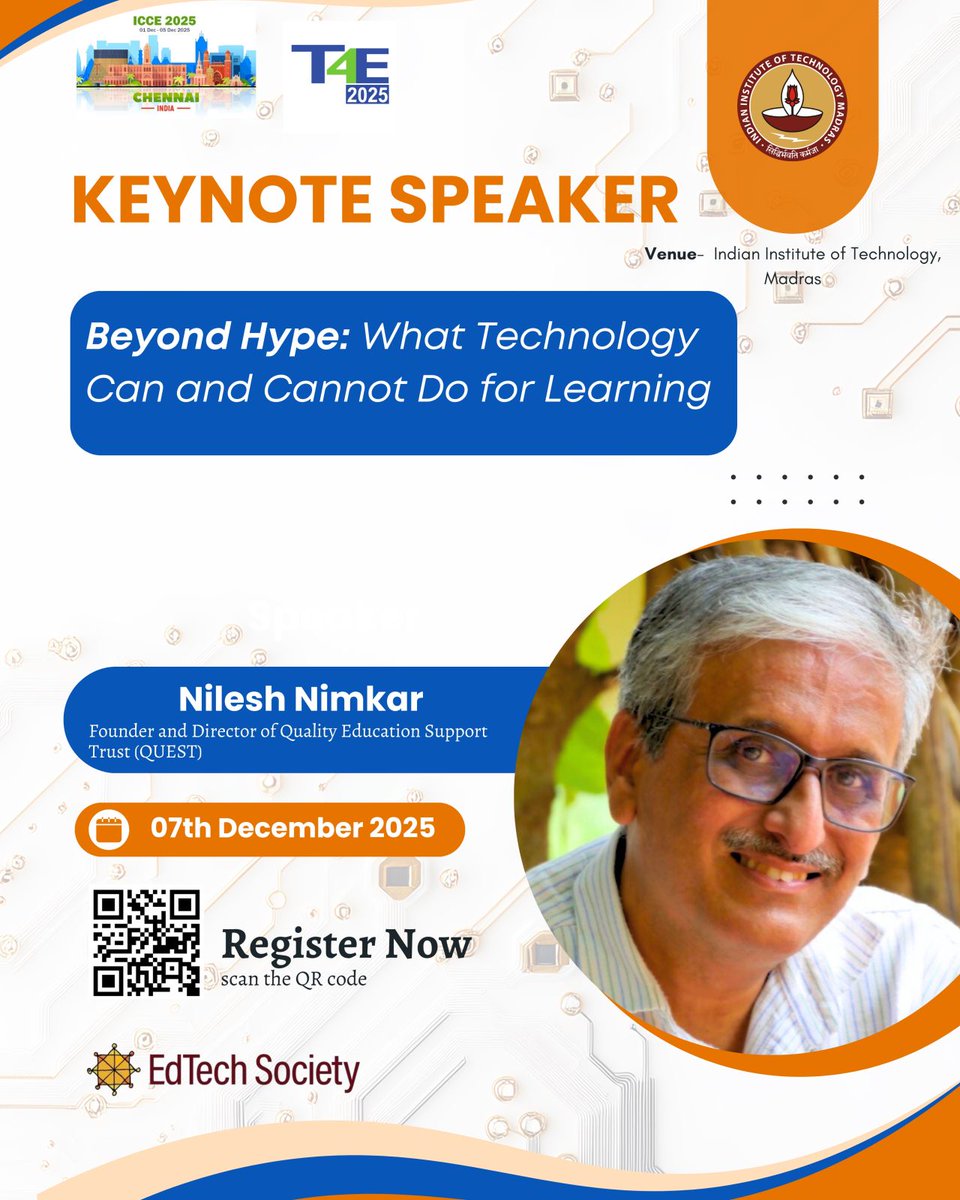 On 7th December 2025, Nilesh Nimkar (Founder, Director - QUEST) will be speaking at IIT Madras on 'Beyond Hope: What Technology Can and Cannot Do for Learning'. 
Please register for the talk if you are in Chennai.