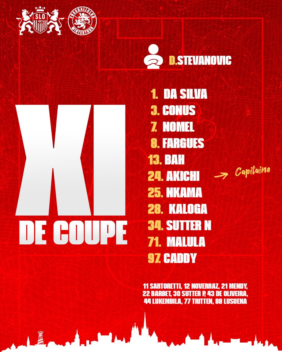 FC_SLO's tweet image. 𝗟𝗲 1️⃣1️⃣

La composition des Stadistes pour ce 1/8eme de finale de Coupe Suisse 🇨🇭 
Coup d'envoi à 19h ⏰

#AllezSLO 🦁 #Stadiste #SLOWTH