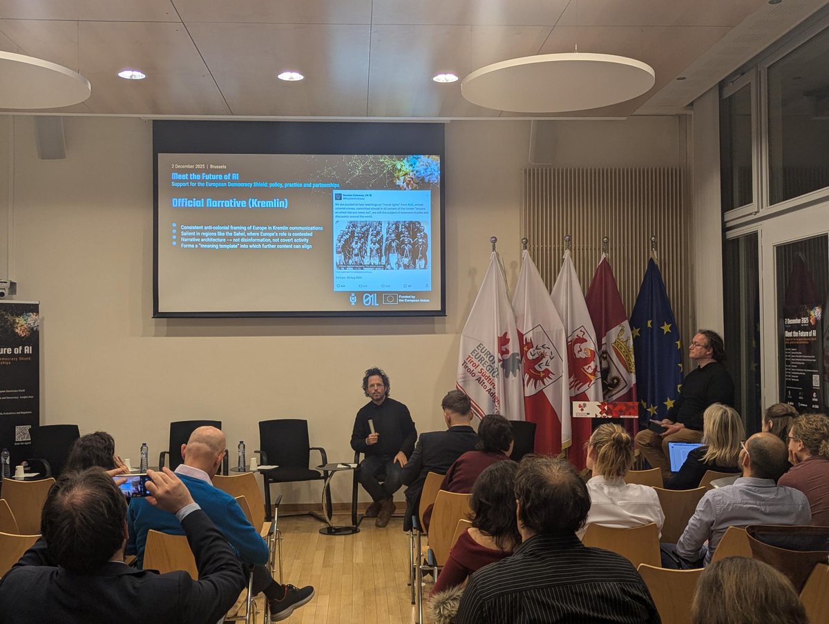Euractiv's tweet photo. Final project of the #MeetTheFutureofAI event is presented by Marc Tuters from UvA. The Horizon Europe project ELLIOT aims to develop advanced AI technologies capable of robust generalisation and seamless integration across multiple data modalities. https://t.co/PTKpIrYpx8