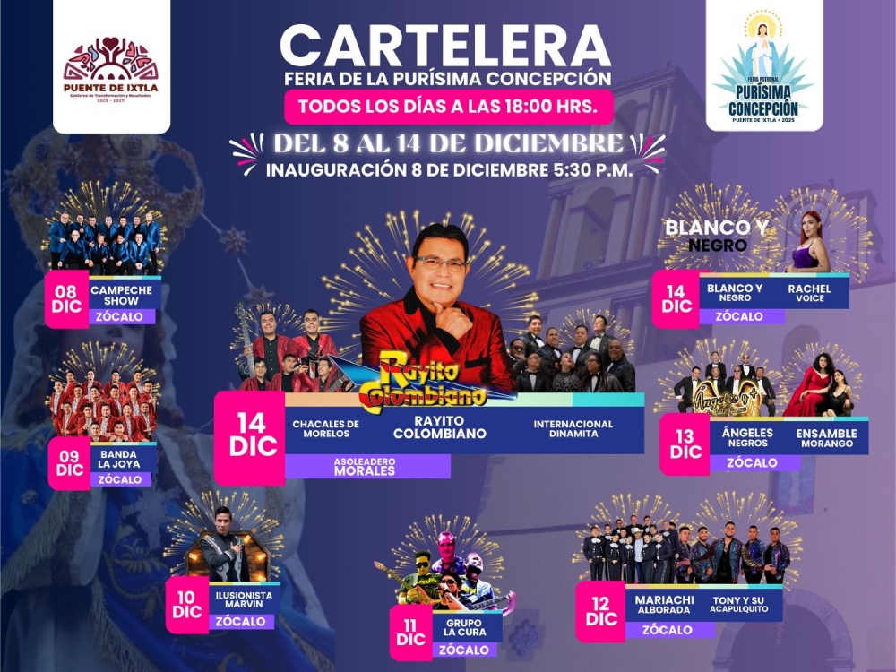 🎆⛪️Del 8 al 14 de diciembre será la Feria de la Purísima Concepción 2025 en Puente de Ixtla, Morelos:

dondehayferia.com/feria-de-la-pu…