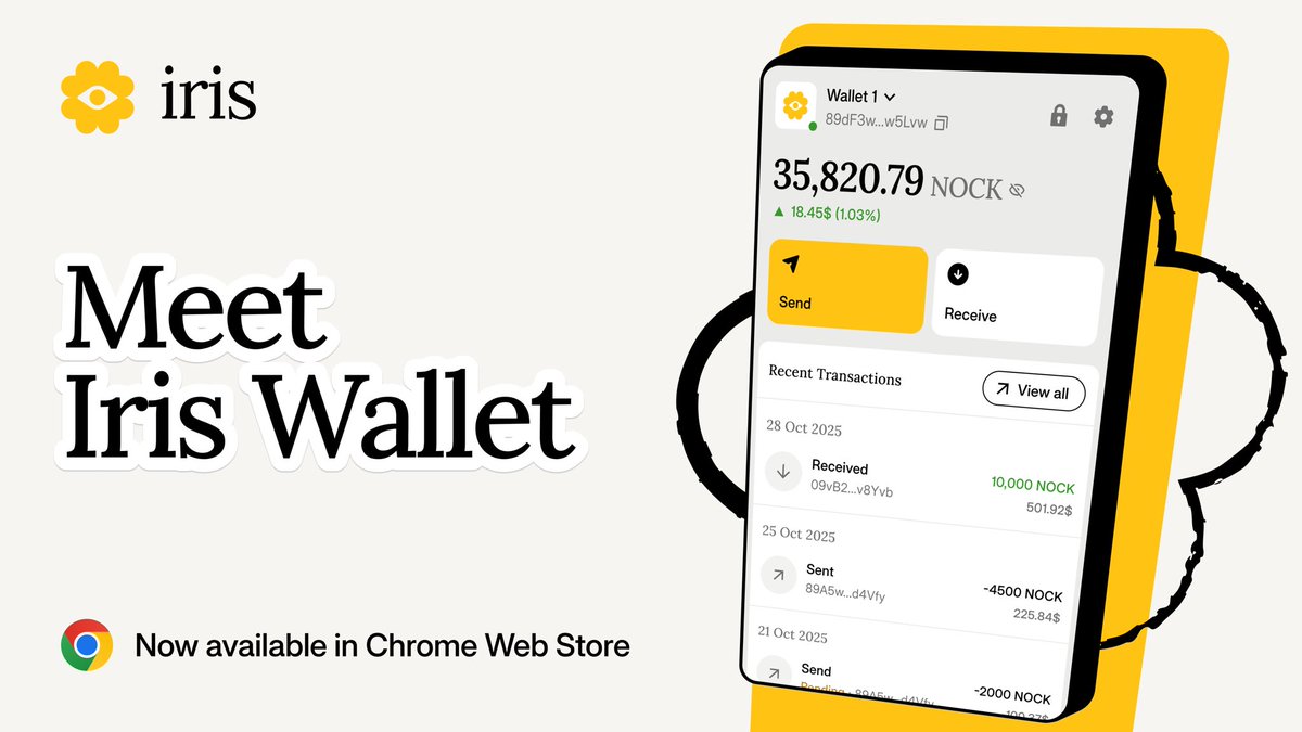 Meet Iris - the browser wallet for Nockchain.

Transfer Nock, Iris Connect and zero friction.

Get your new Nock companion today at: iriswallet.io